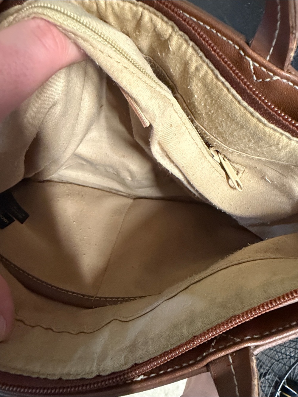 Etienne Aigner Cream Tote with Brown Trim and Beach Embroidery - Picture 3 of 5
